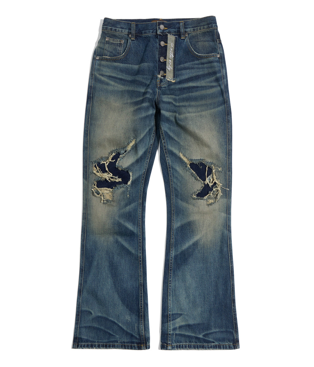 Distressed Embroidery Bootcut Jeans