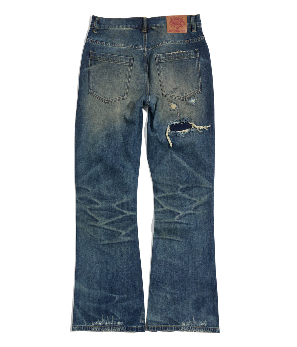 Distressed Embroidery Bootcut Jeans