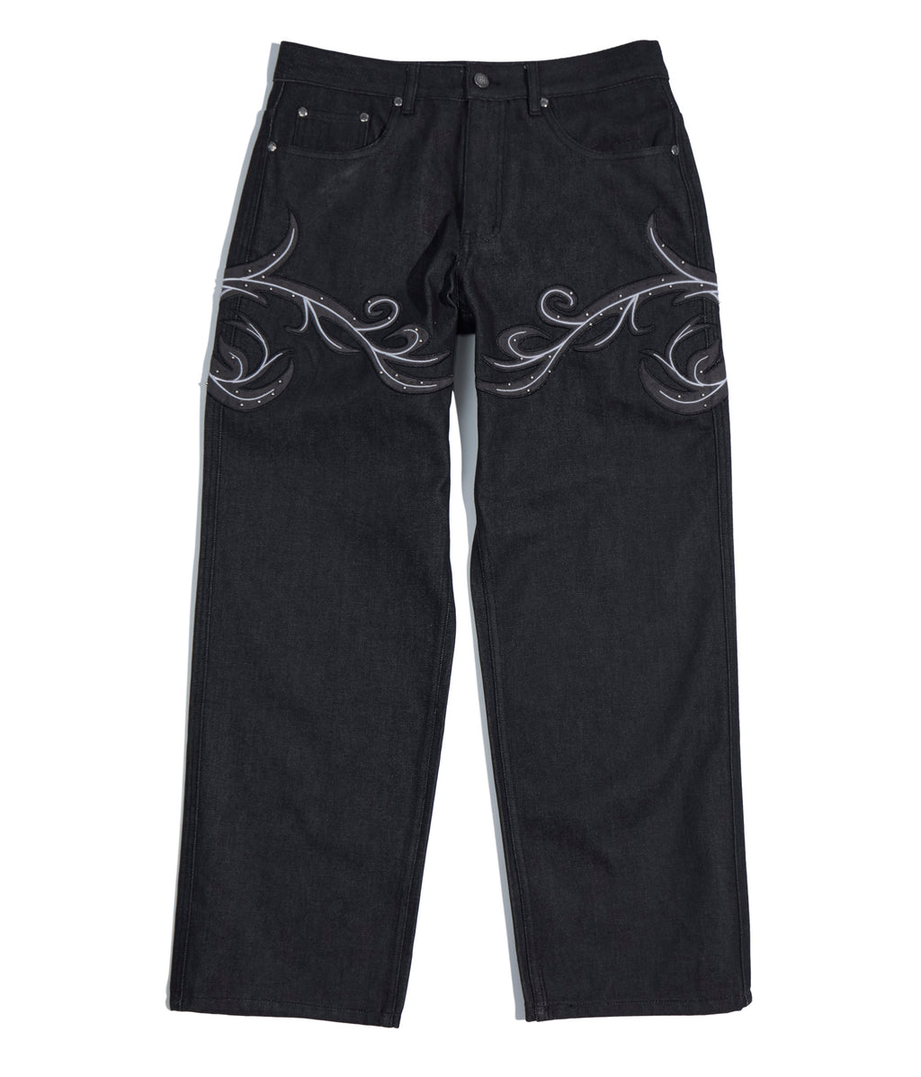 Leather Patch Vine Jeans