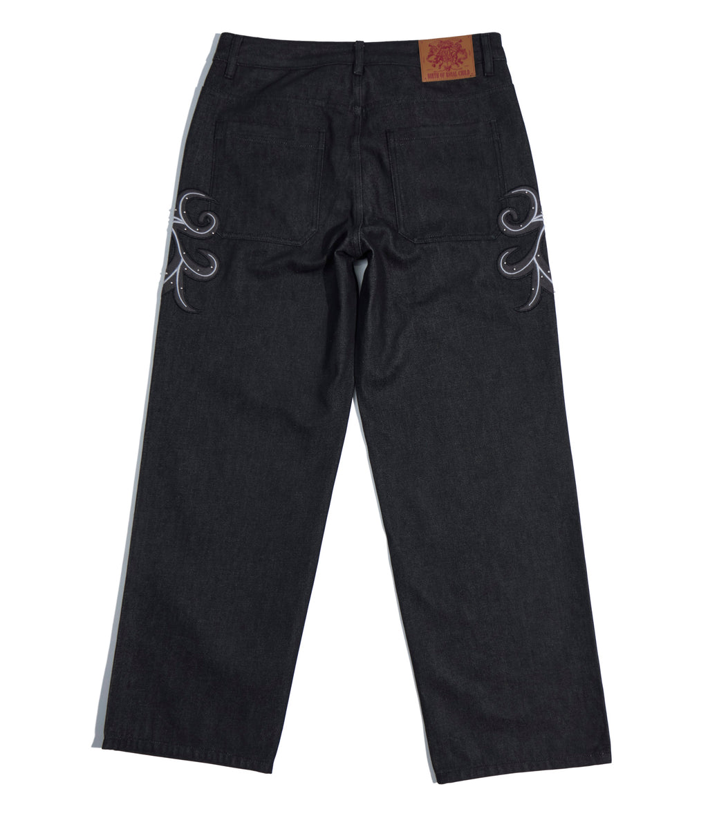 Leather Patch Vine Jeans