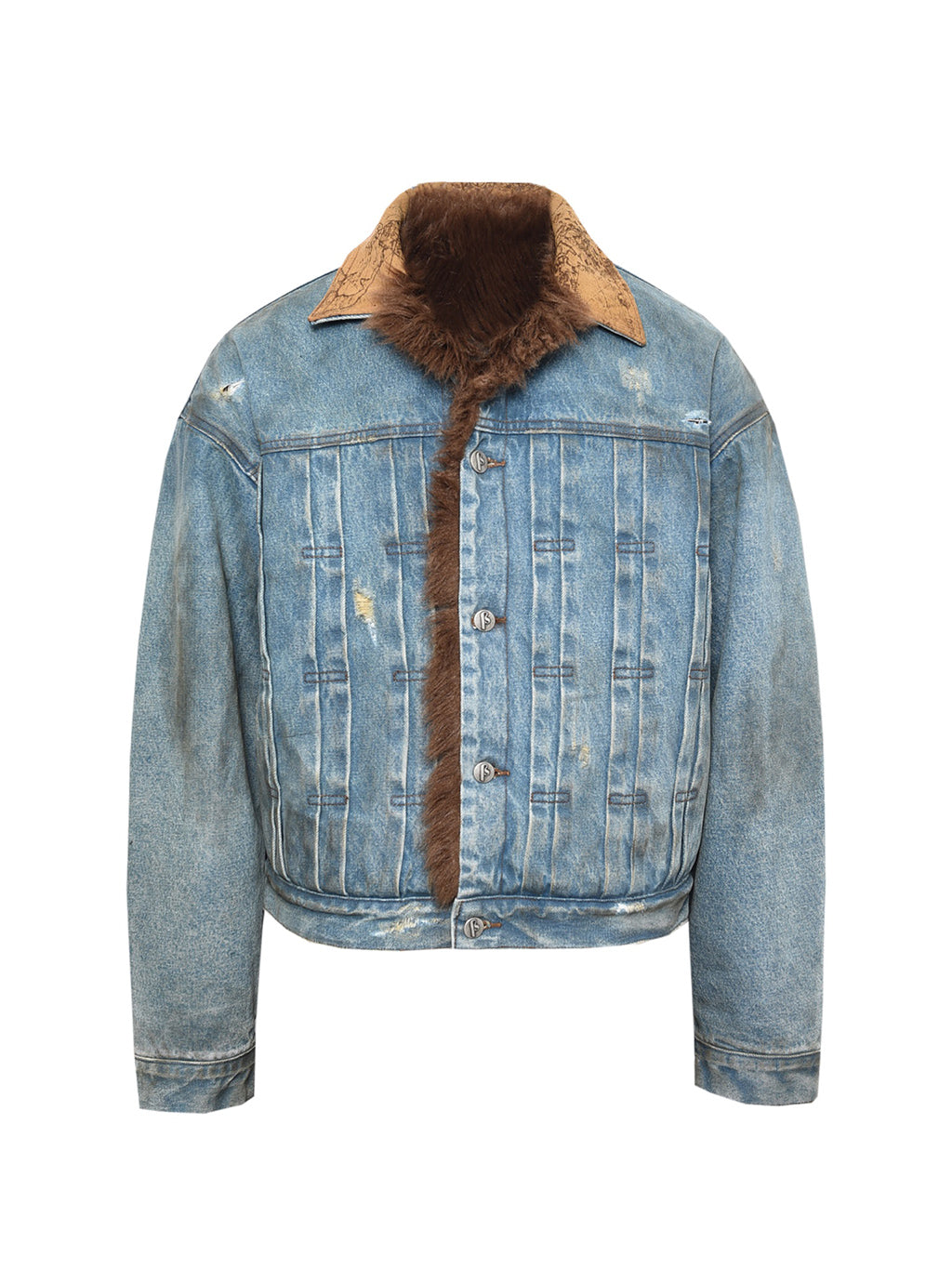 Dirty-Washed Furry Denim Jacket