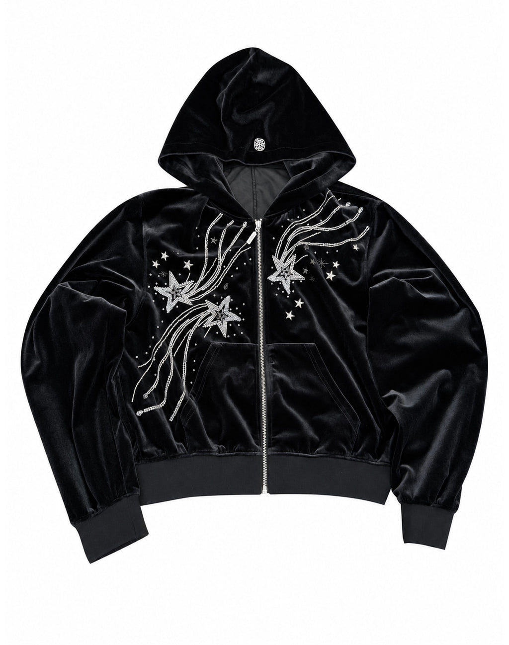 Shooting Star Velour Hoodie Black