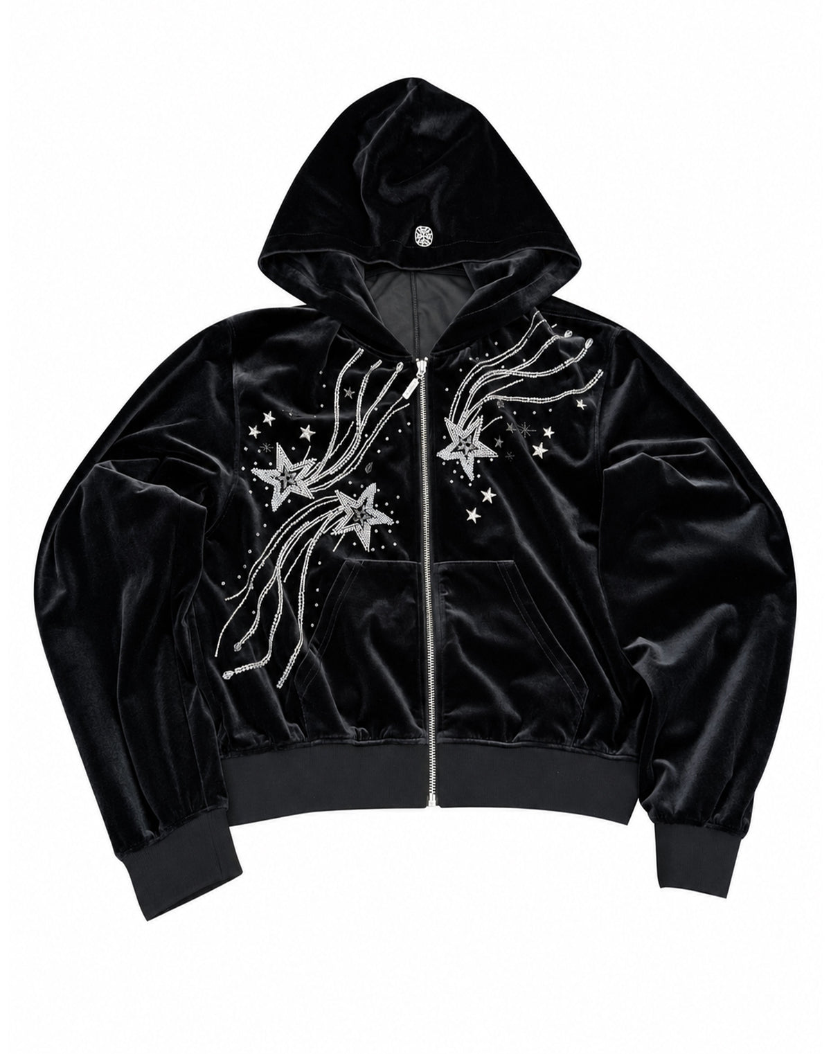 Shooting Star Velour Hoodie Black