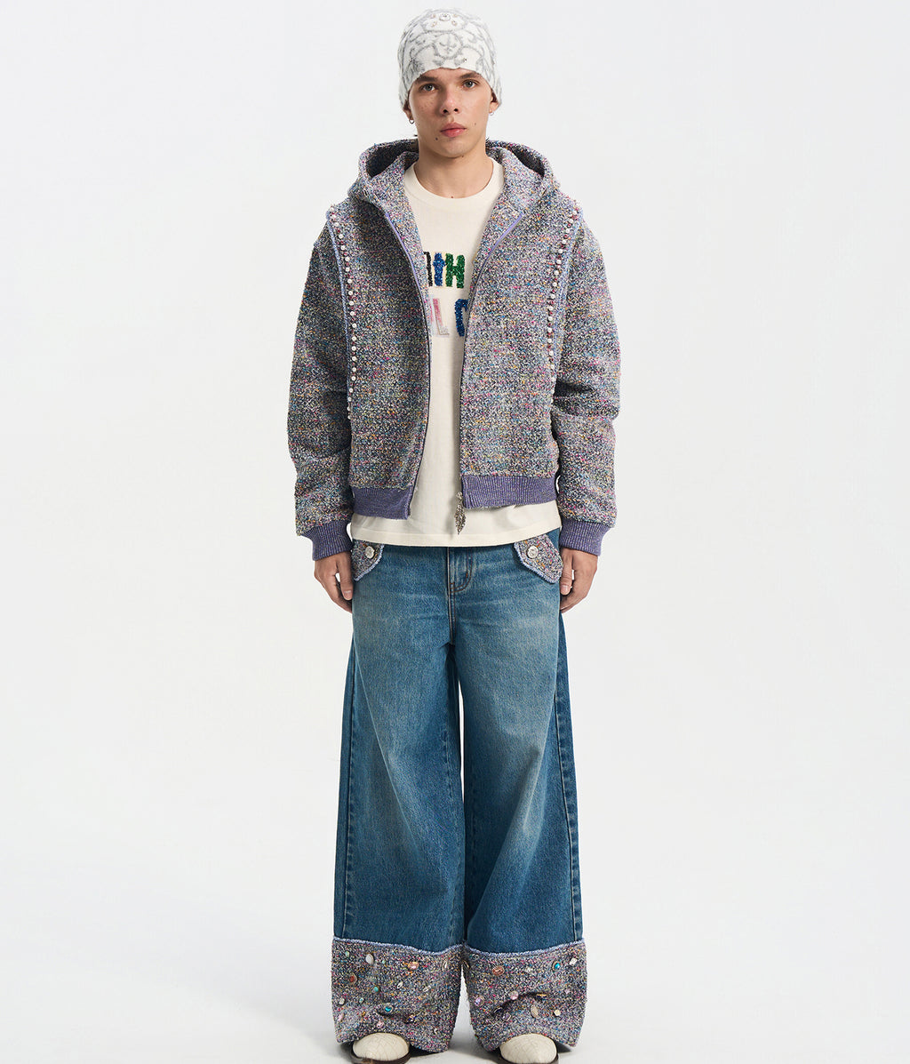 Tweed Patchwork Wide Jeans