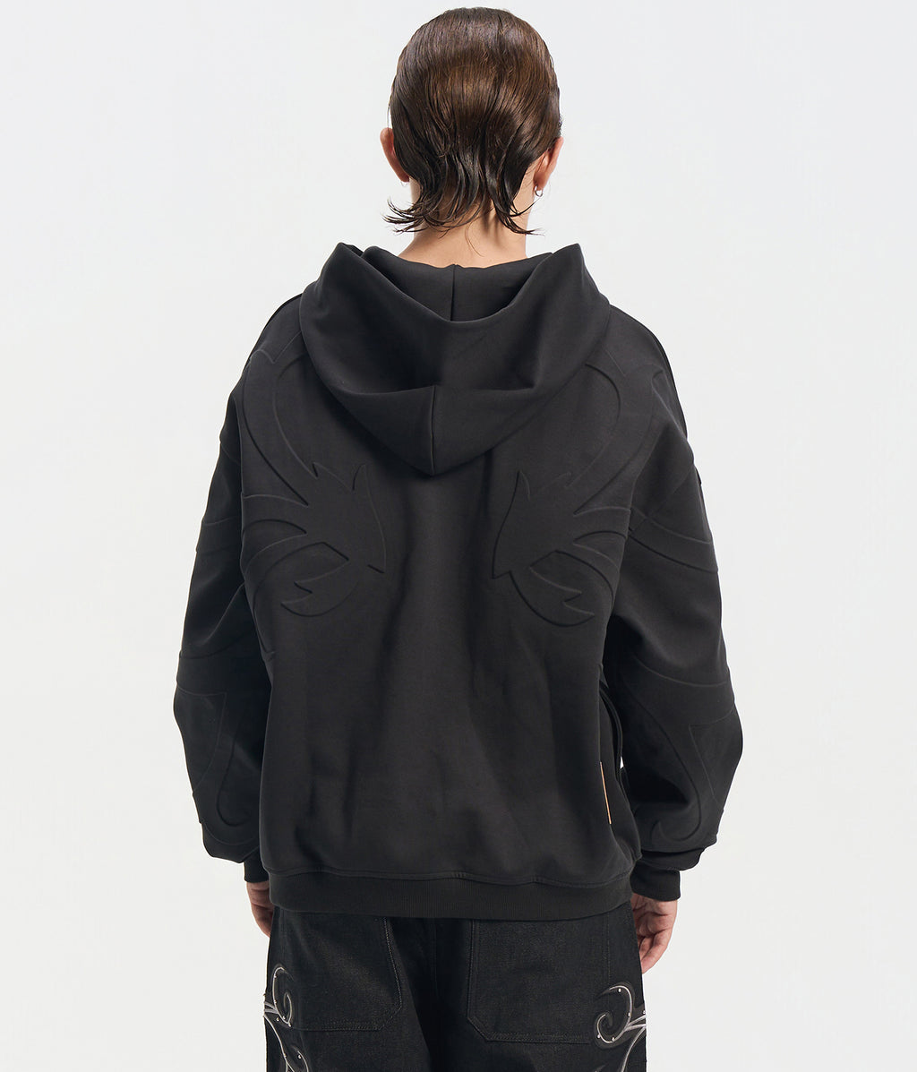 3D Flower Relief Hoodie BLK