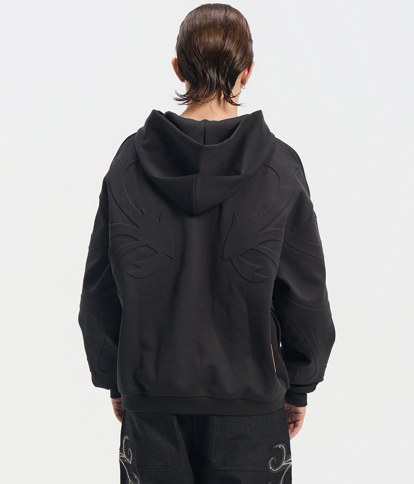 3D Flower Relief Hoodie BLK