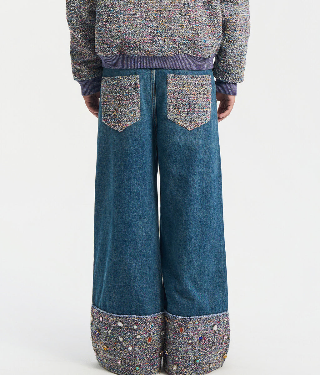 Tweed Patchwork Wide Jeans