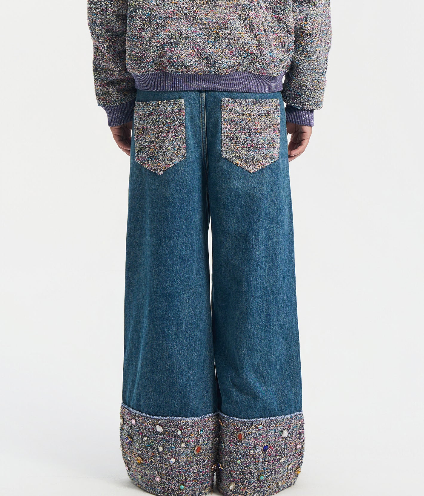Tweed Patchwork Wide Jeans