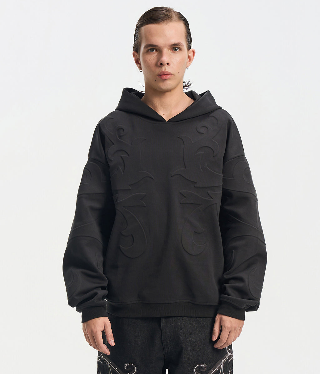 3D Flower Relief Hoodie BLK