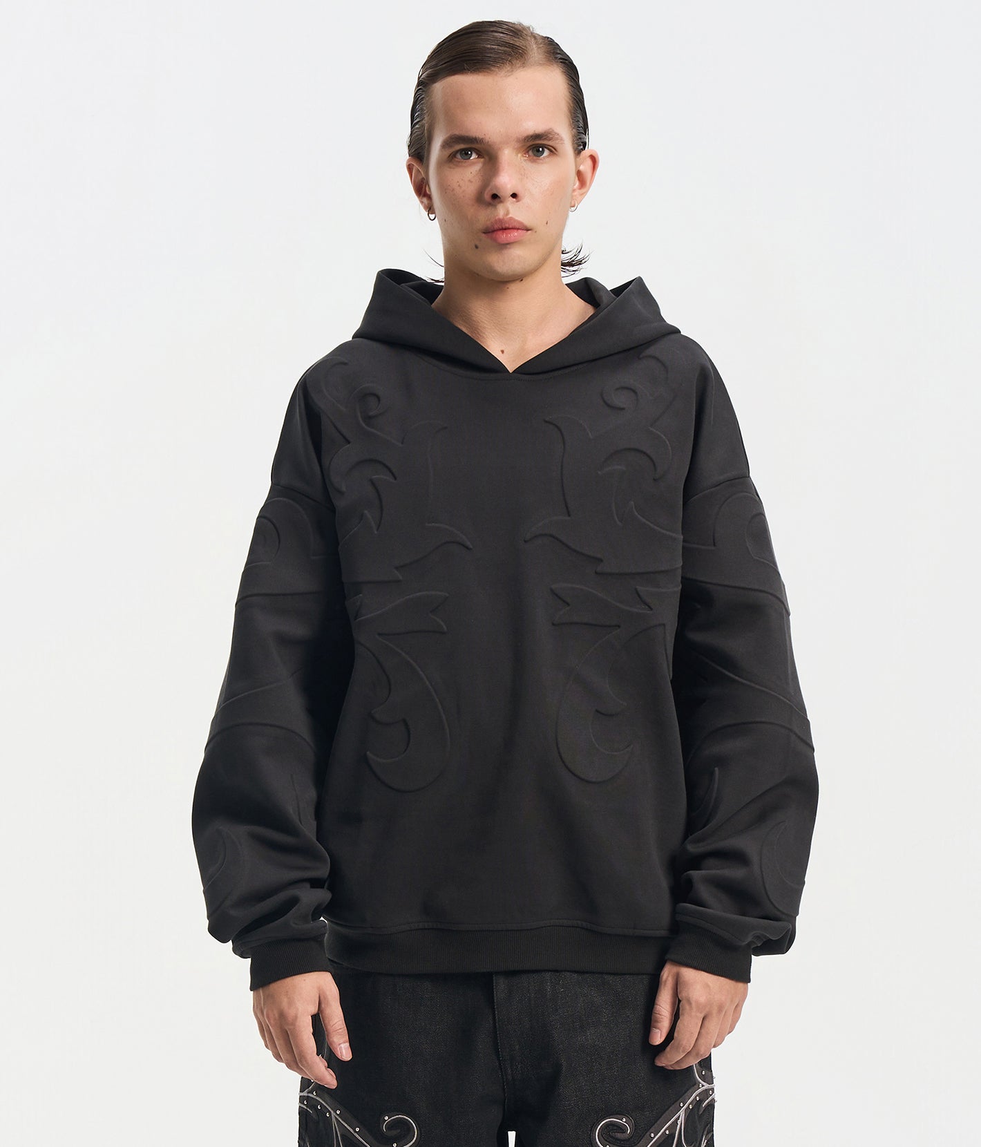 3D Flower Relief Hoodie BLK