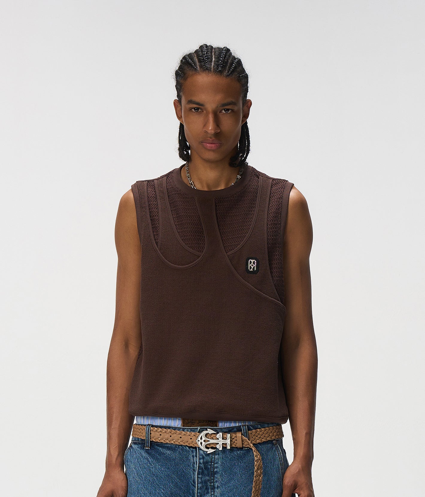 Fluid Layered Knit Tank In BRN