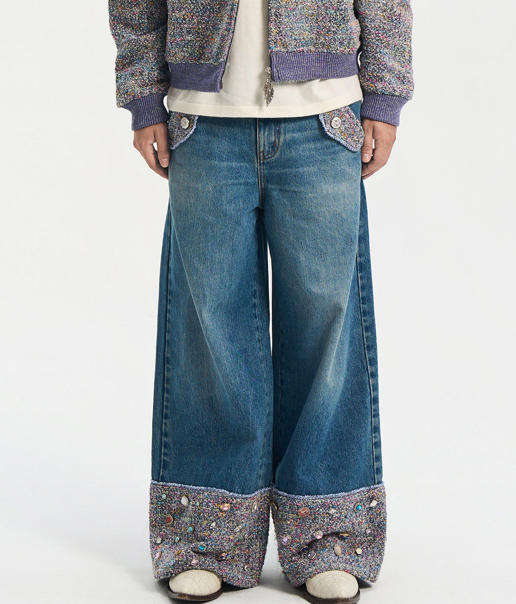 Tweed Patchwork Wide Jeans
