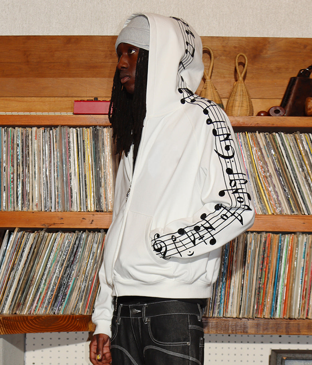 Crystal Notes Raglan Hoodie | White | Birth of Royal Child | Hoodie | Unisex | Crystal Embellished