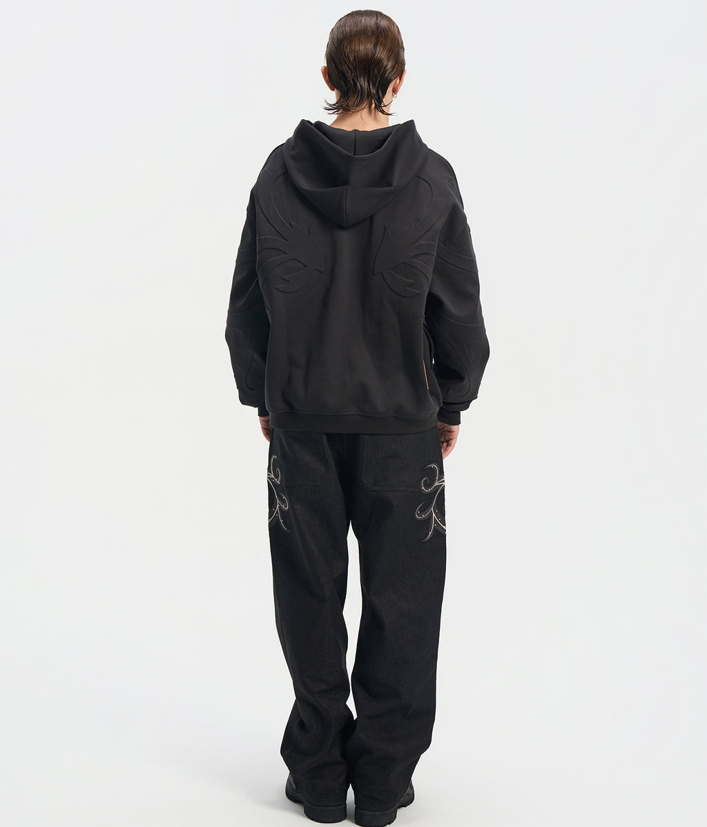 3D Flower Relief Hoodie BLK