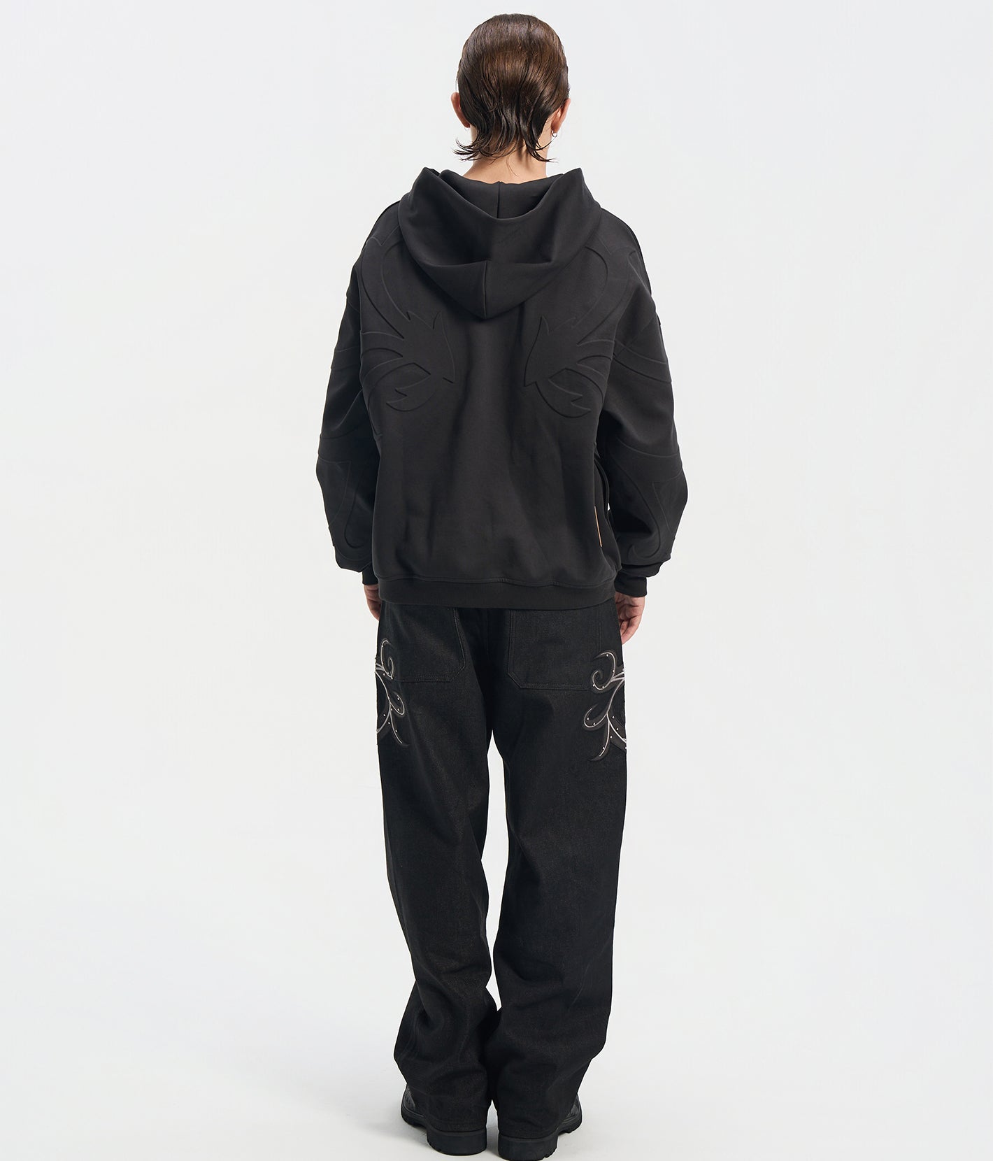 3D Flower Relief Hoodie BLK