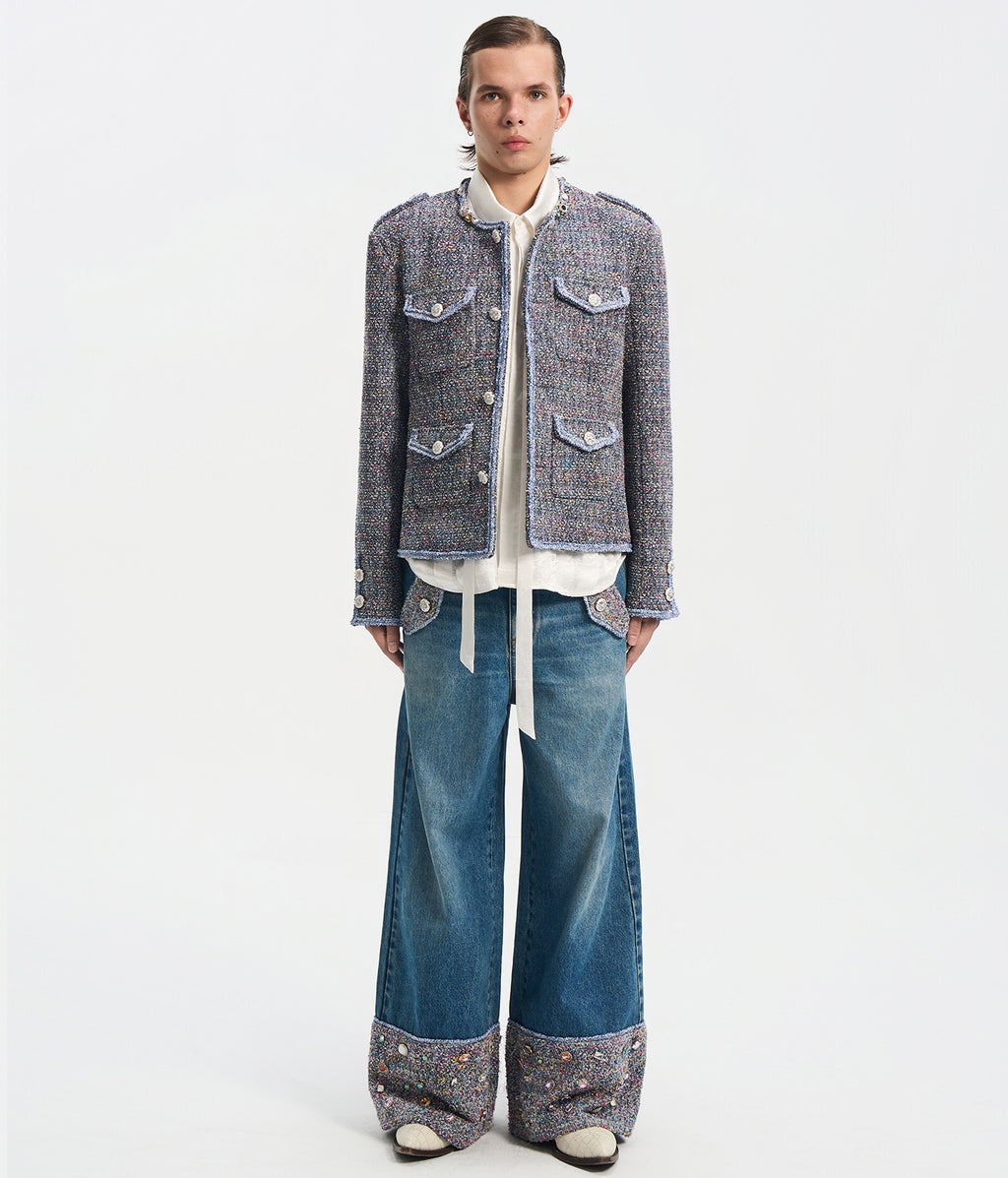 Bouclé Tweed Short Jacket Dark Gray