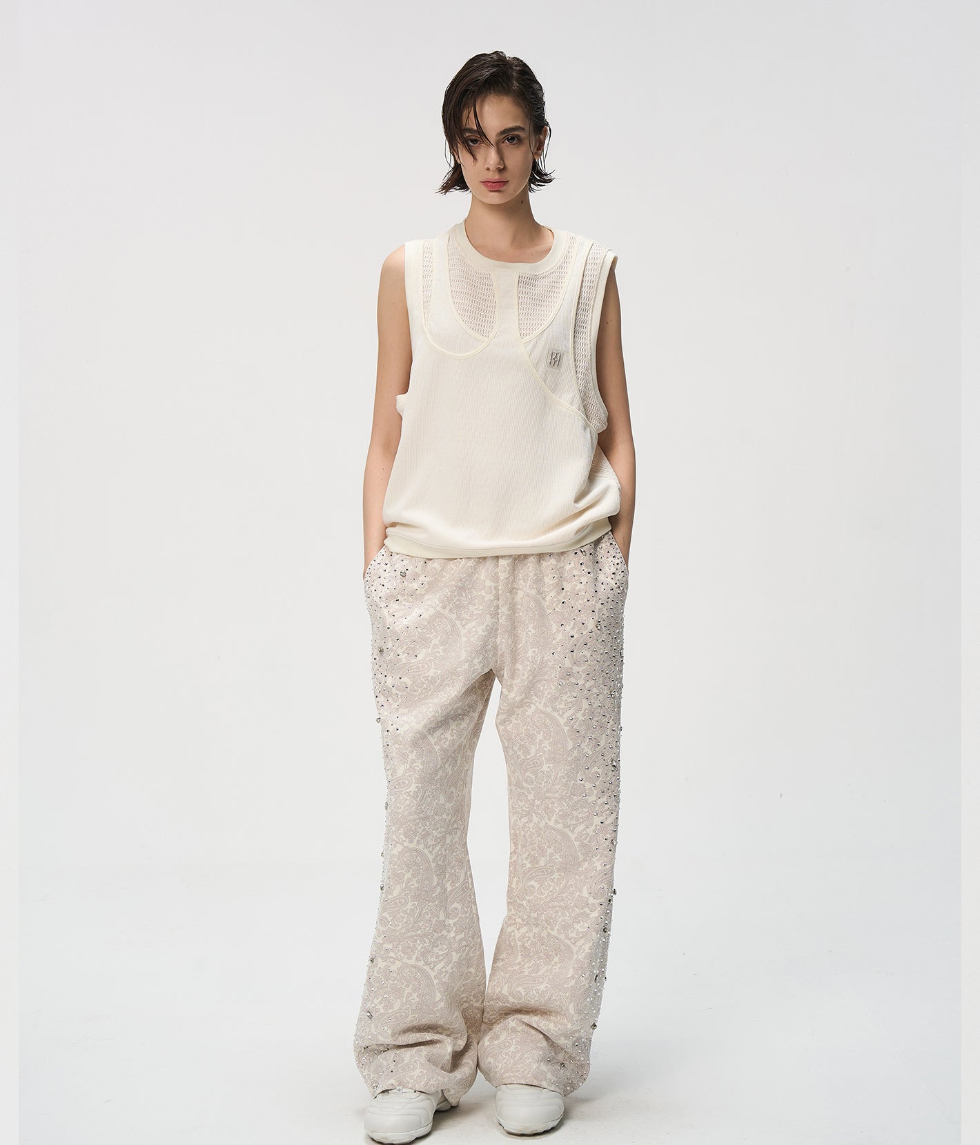 Fluid Layered Knit Tank In WHT