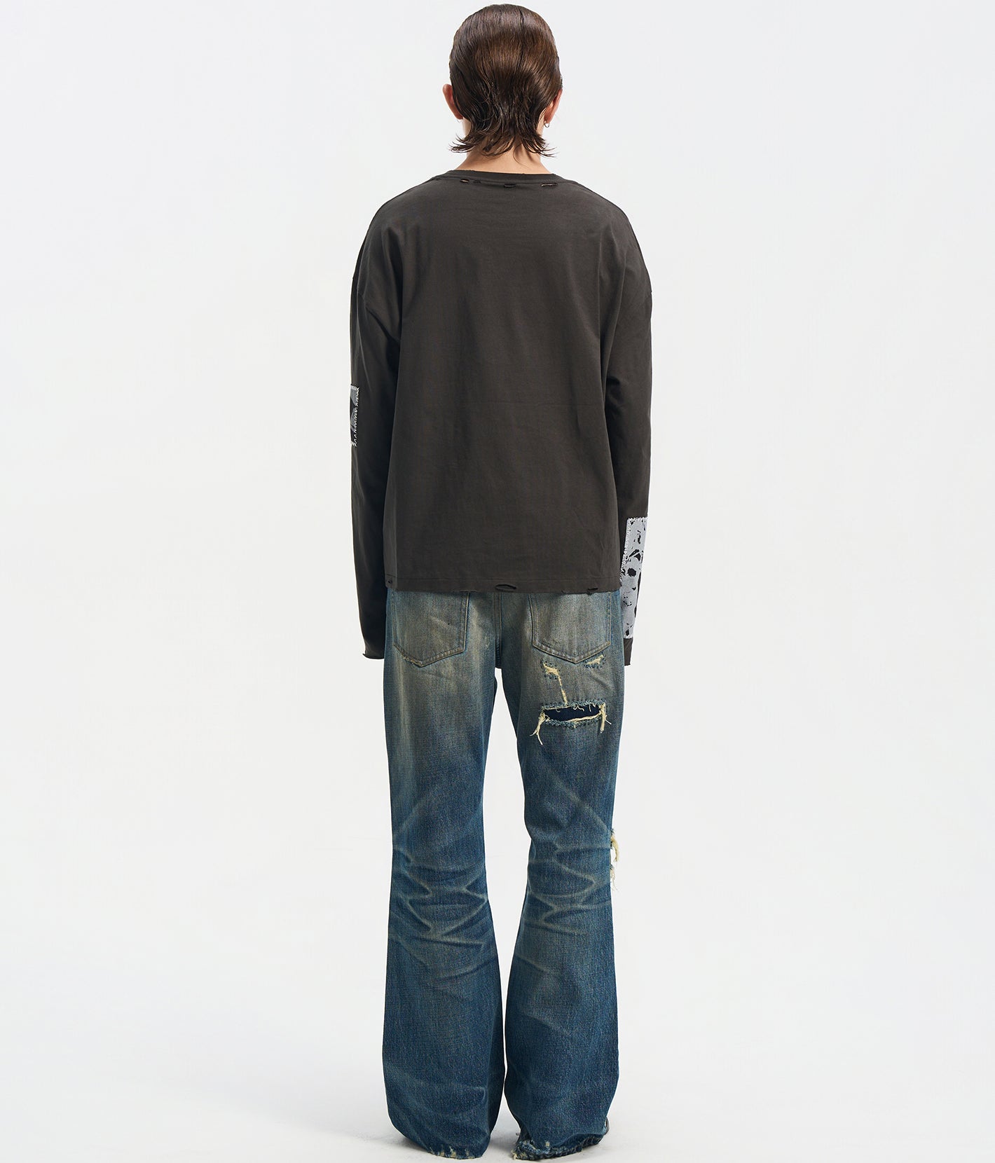 Distressed Embroidery Bootcut Jeans