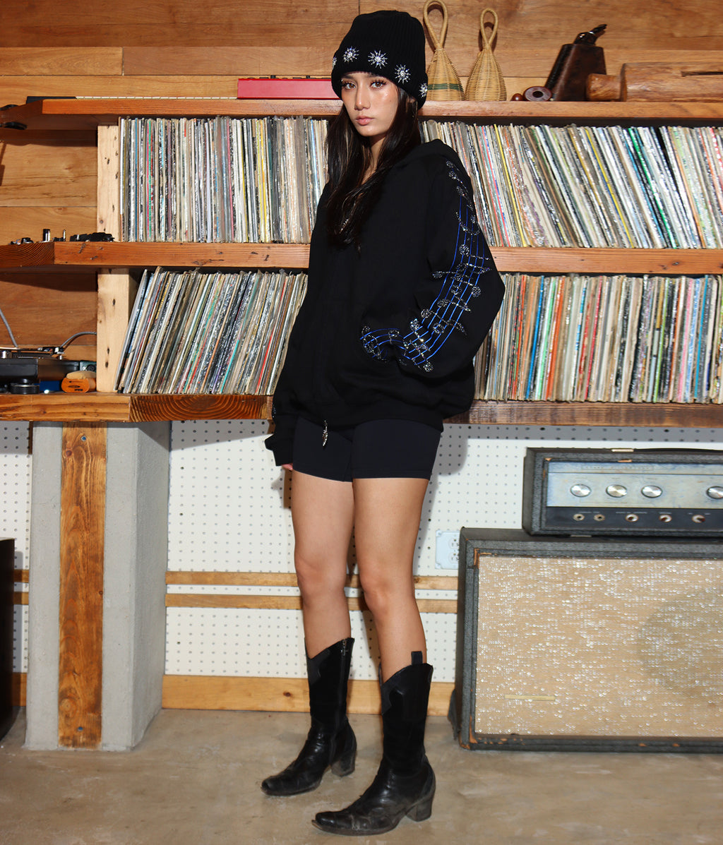 Crystal Notes Raglan Hoodie | Black | Birth of Royal Child | Hoodie | Unisex | Crystal Embellished