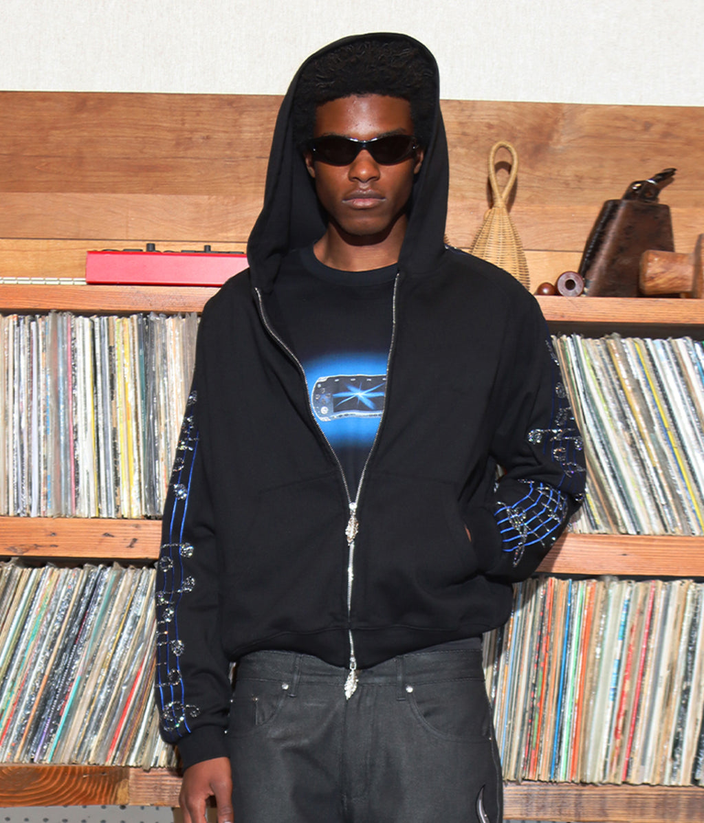 Crystal Notes Raglan Hoodie | Black | Birth of Royal Child | Hoodie | Unisex | Crystal Embellished