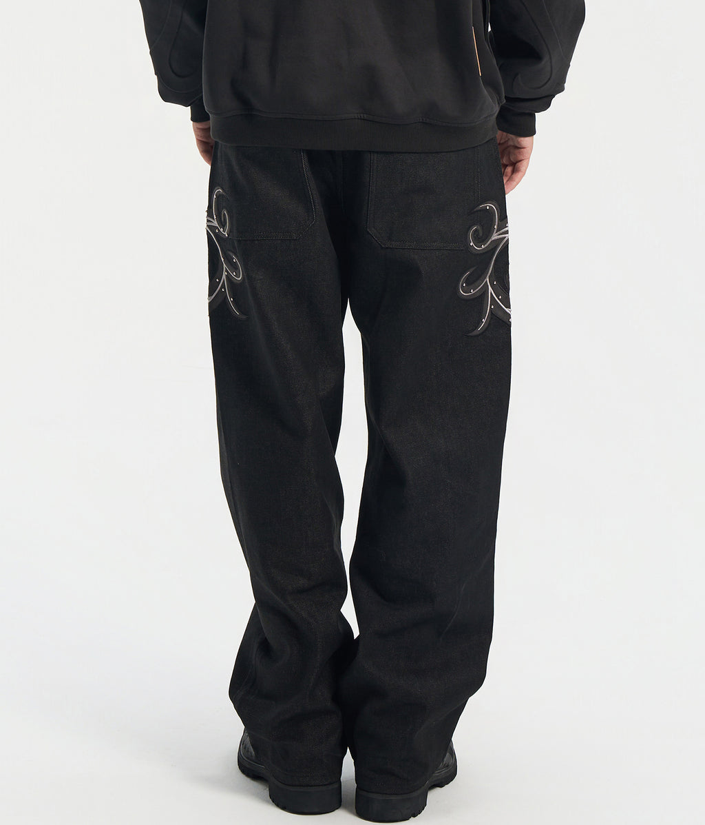 Leather Patch Vine Jeans