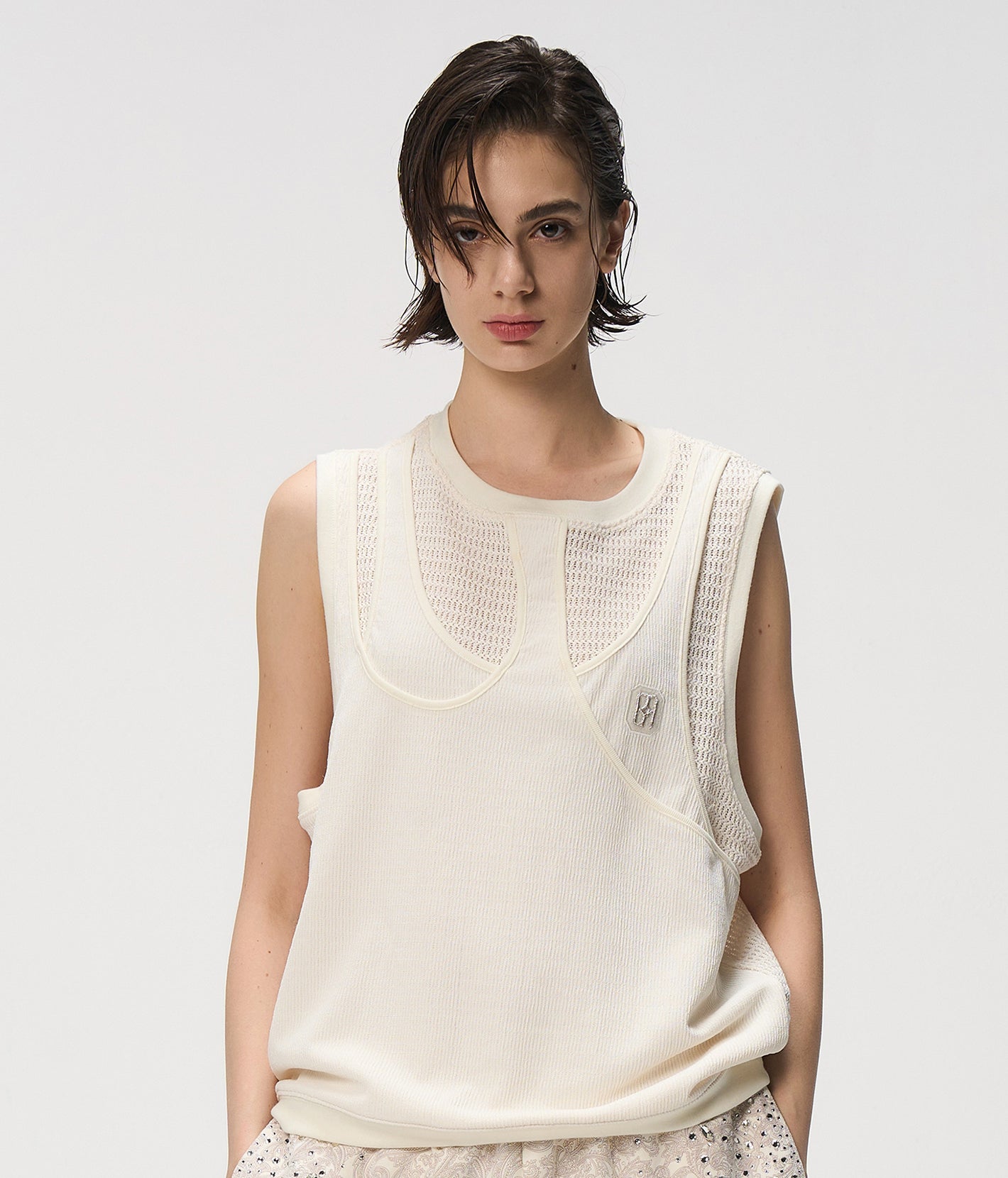 Fluid Layered Knit Tank In WHT