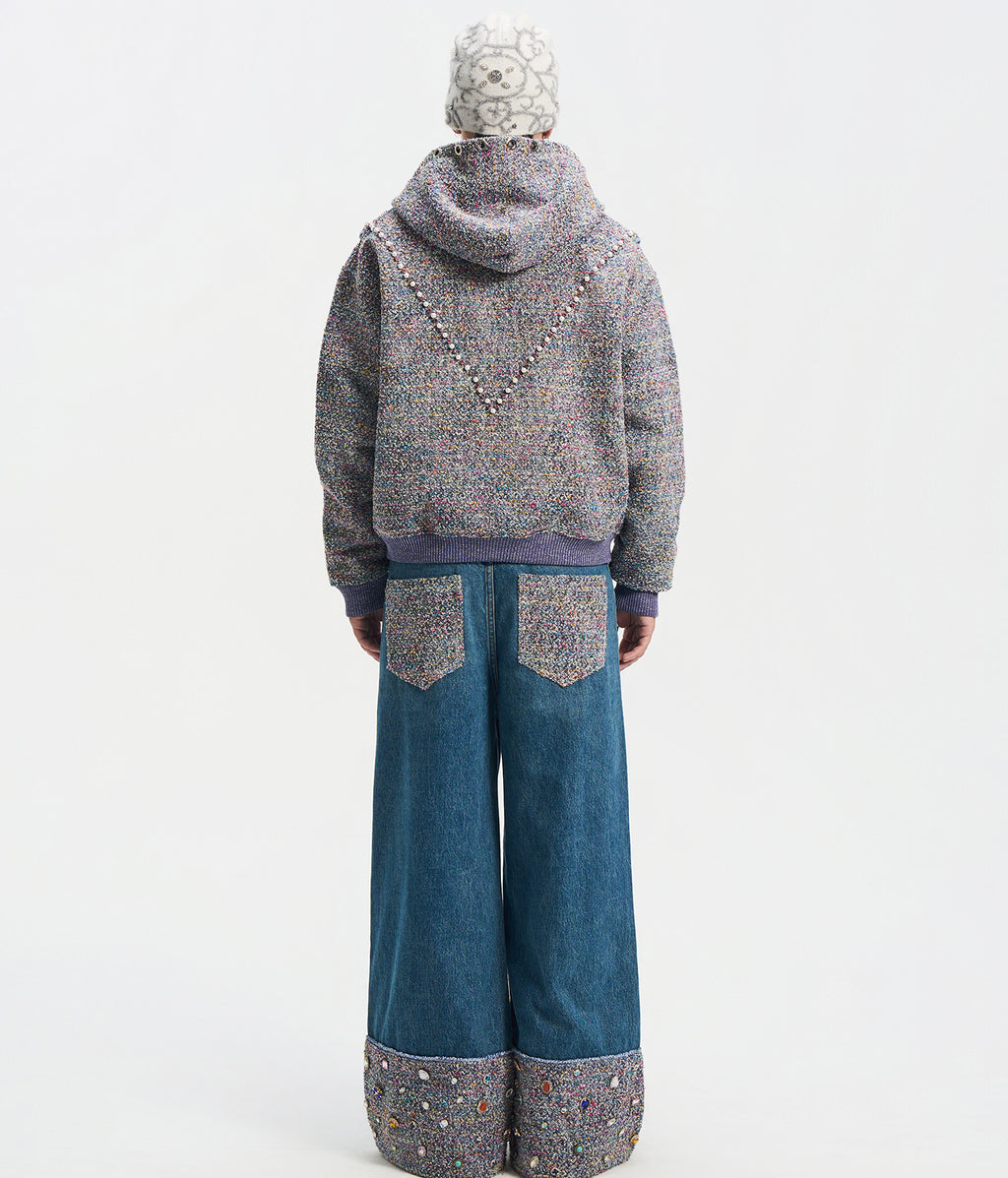 Tweed Patchwork Wide Jeans