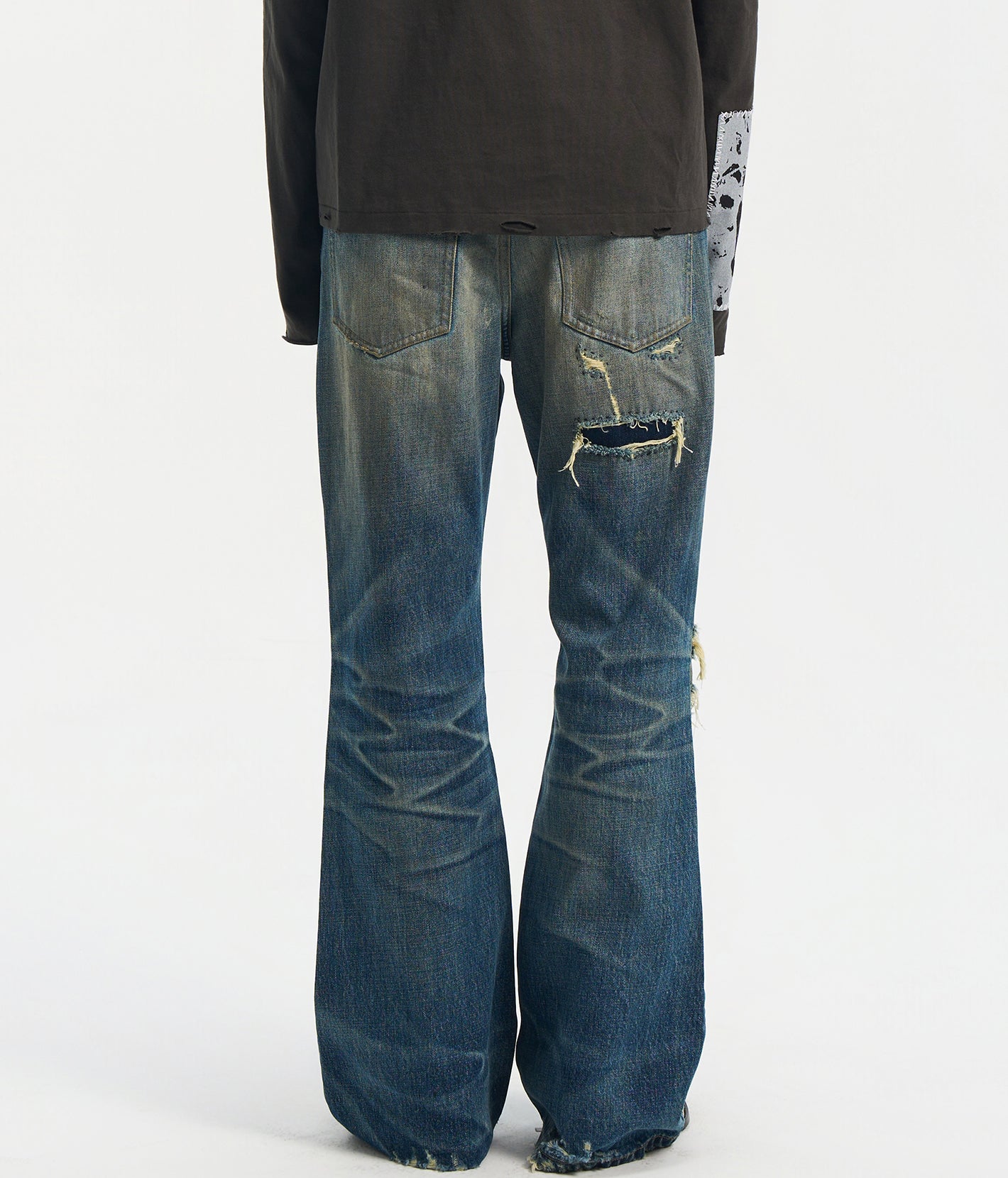 Distressed Embroidery Bootcut Jeans