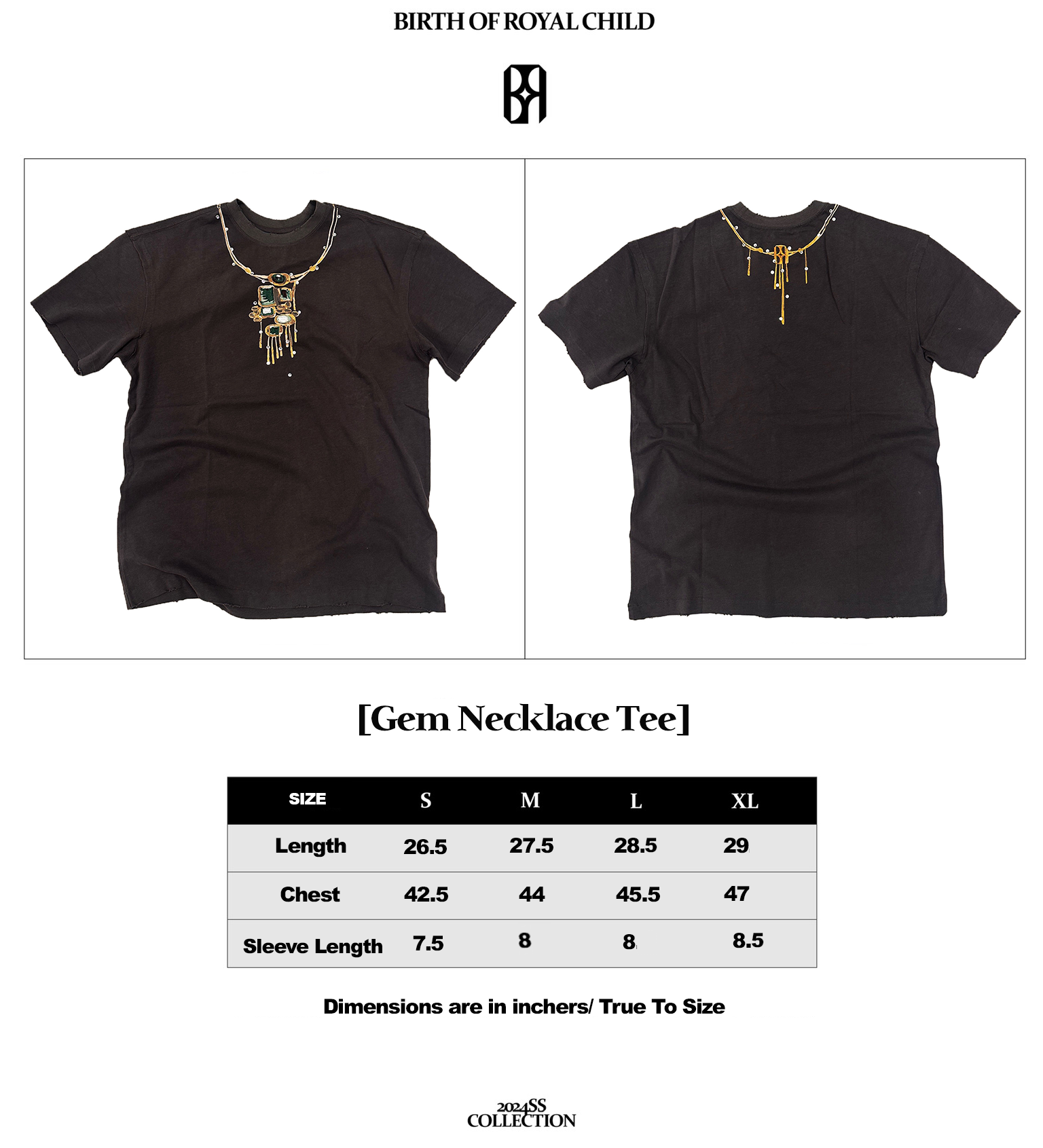 Gemstone Necklace Print T-Shirt in Dark Grey