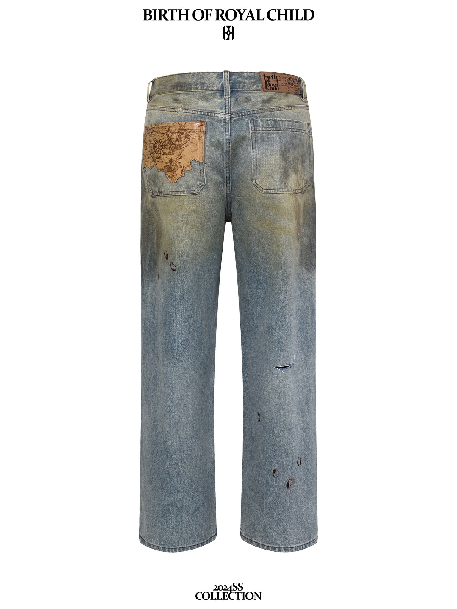 Dirty-Washed Brushing Wax Baggy Denim