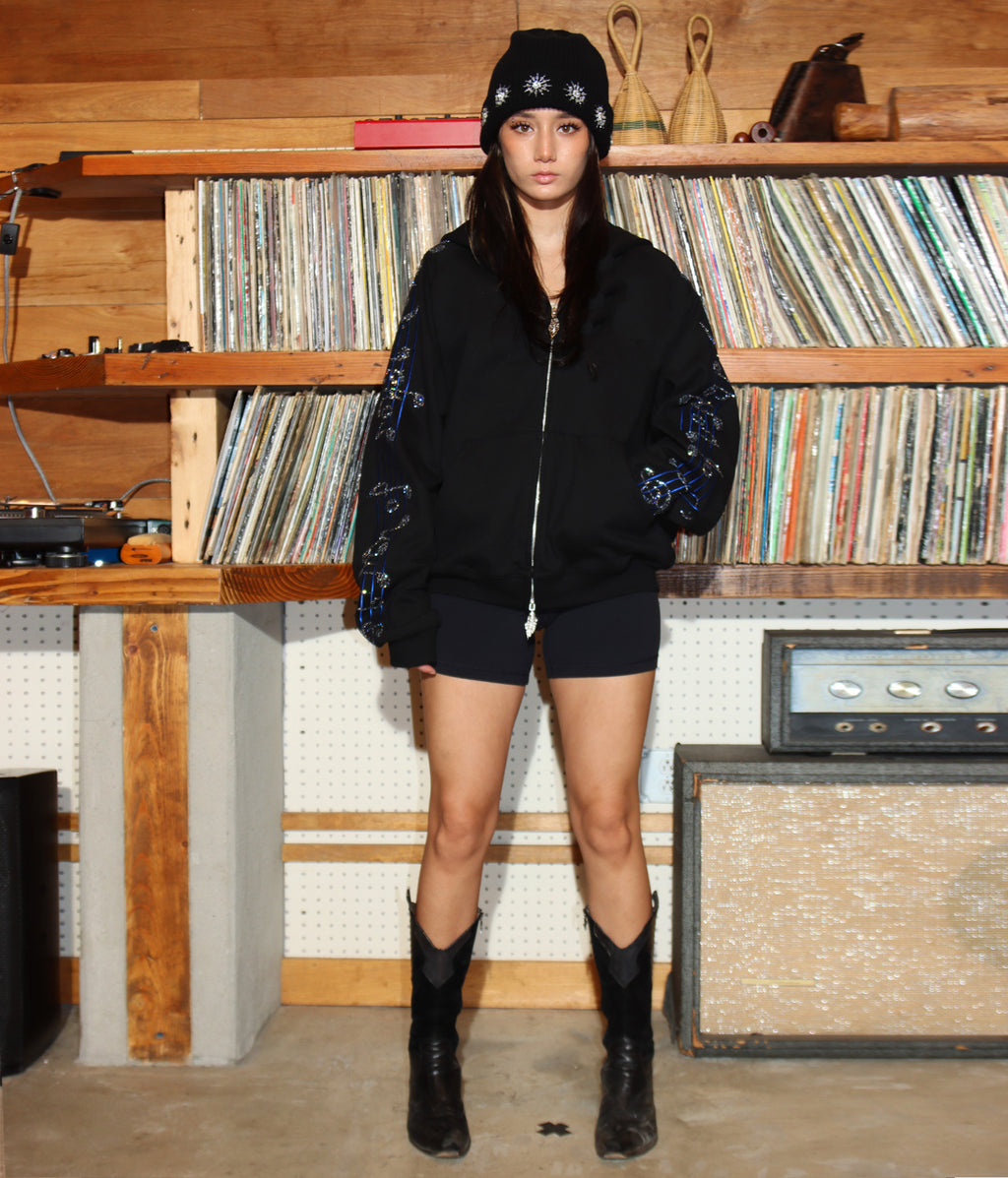Crystal Notes Raglan Hoodie | Black | Birth of Royal Child | Hoodie | Unisex | Crystal Embellished