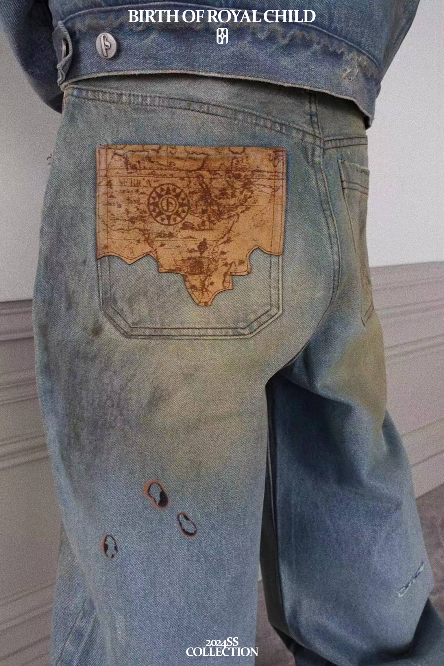 Dirty-Washed Brushing Wax Baggy Denim