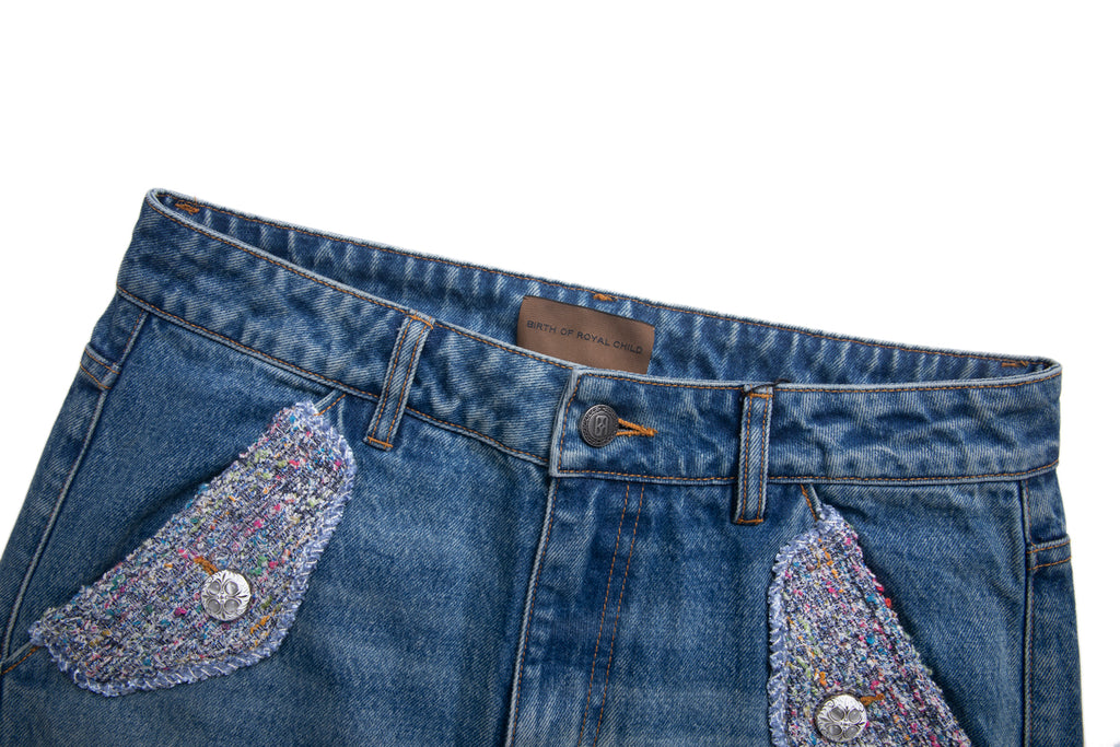 Tweed Patchwork Wide Denim