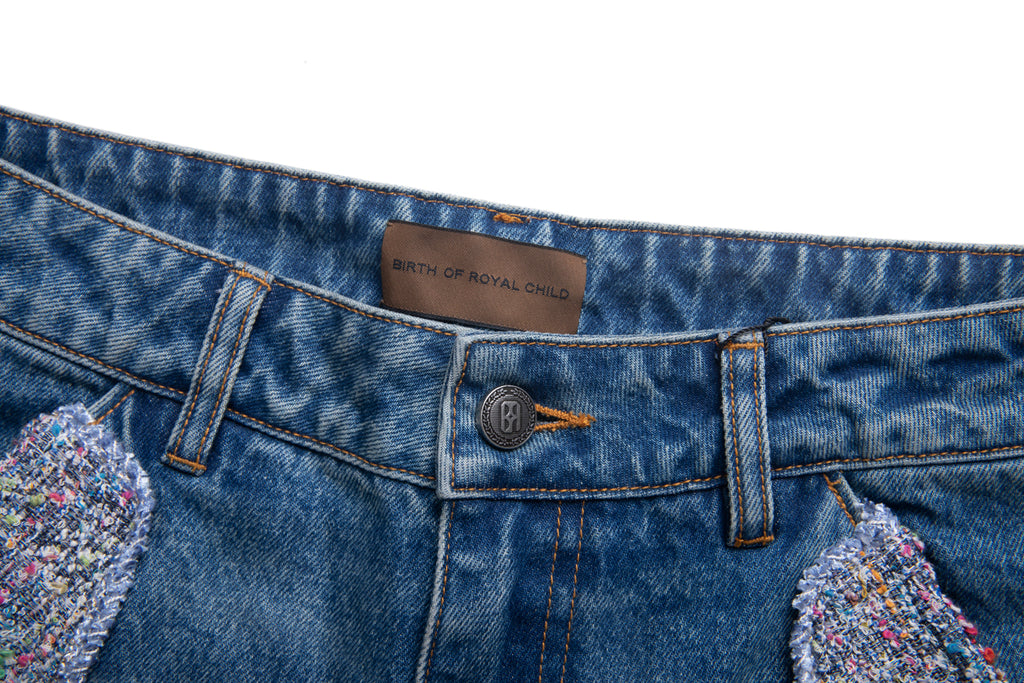 Tweed Patchwork Wide Denim