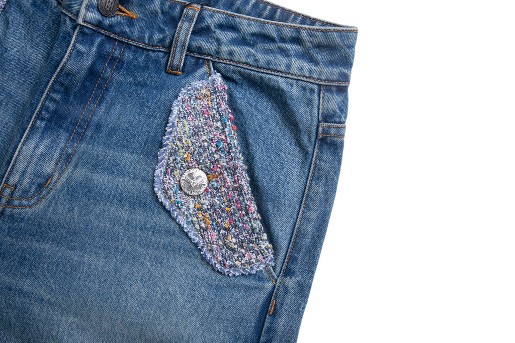 Tweed Patchwork Wide Denim