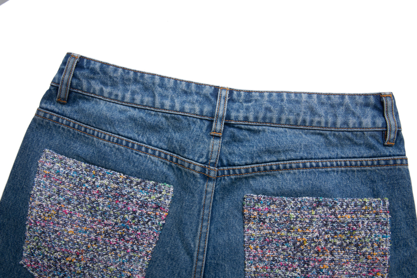 Tweed Patchwork Wide Denim