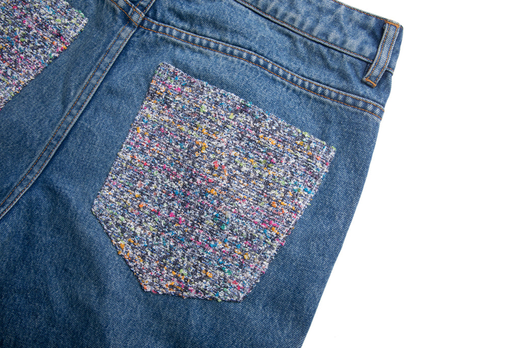 Tweed Patchwork Wide Denim