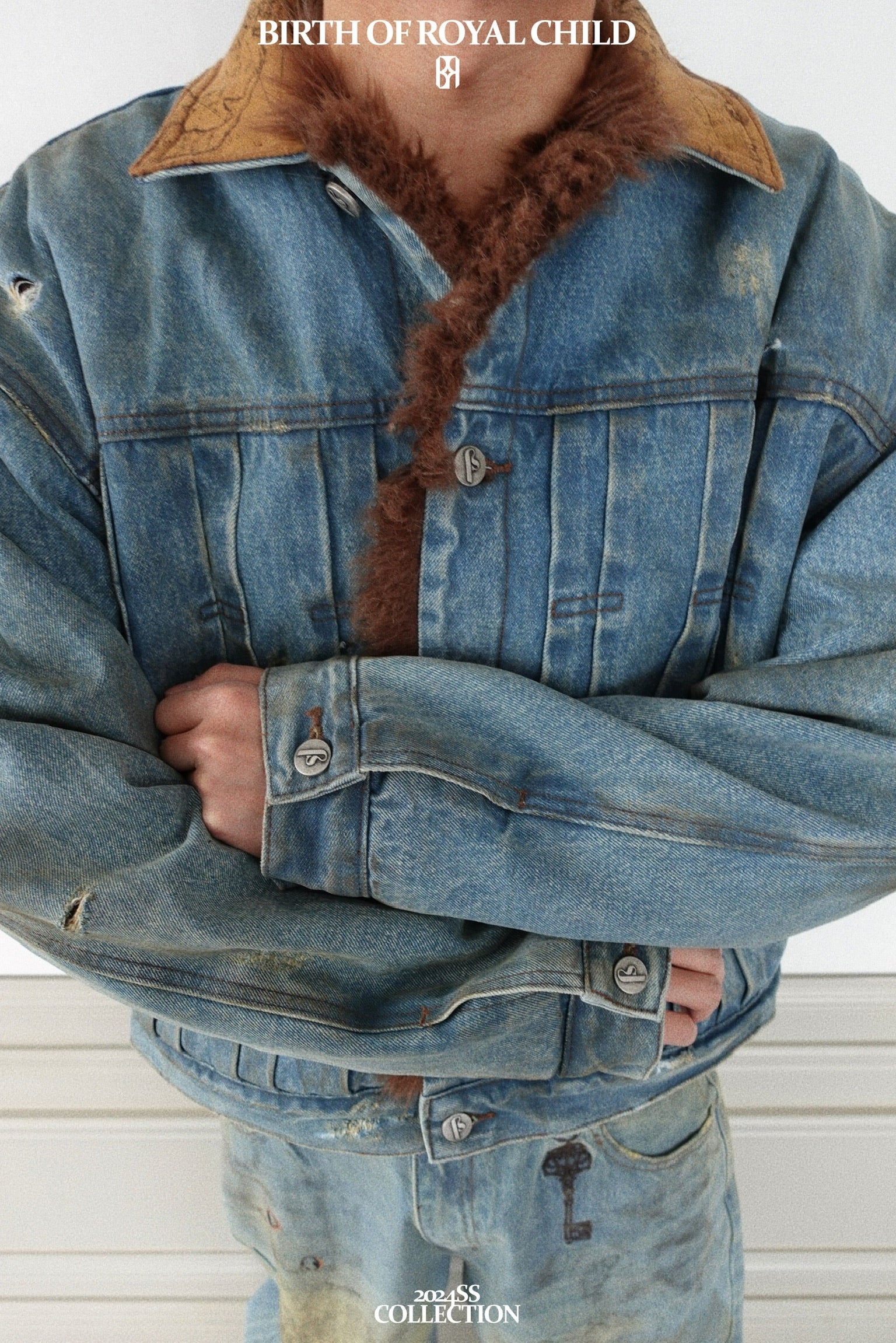 Dirty-Washed Furry Denim Jacket