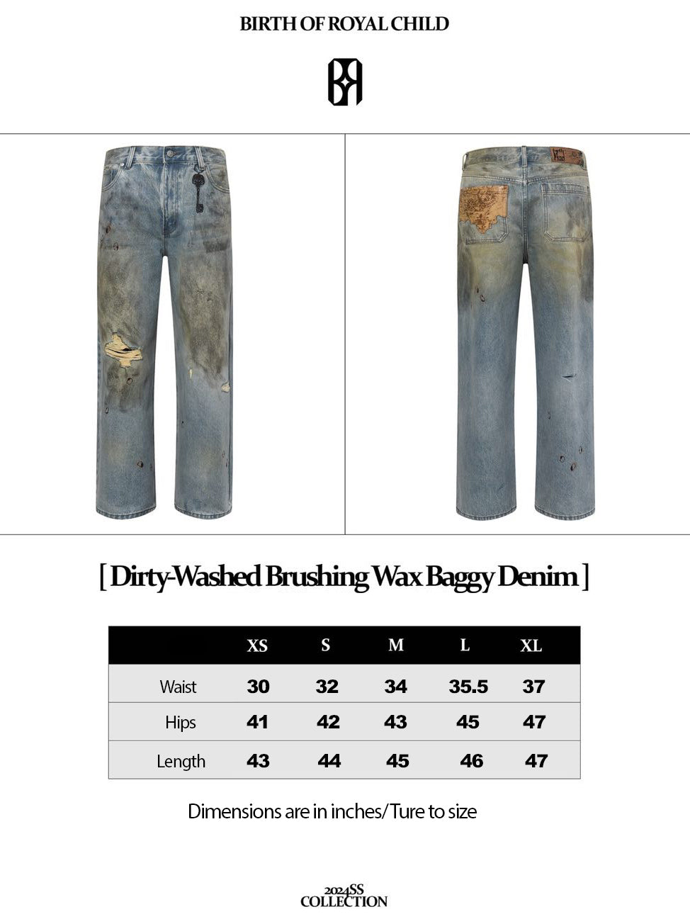 Dirty-Washed Brushing Wax Baggy Denim