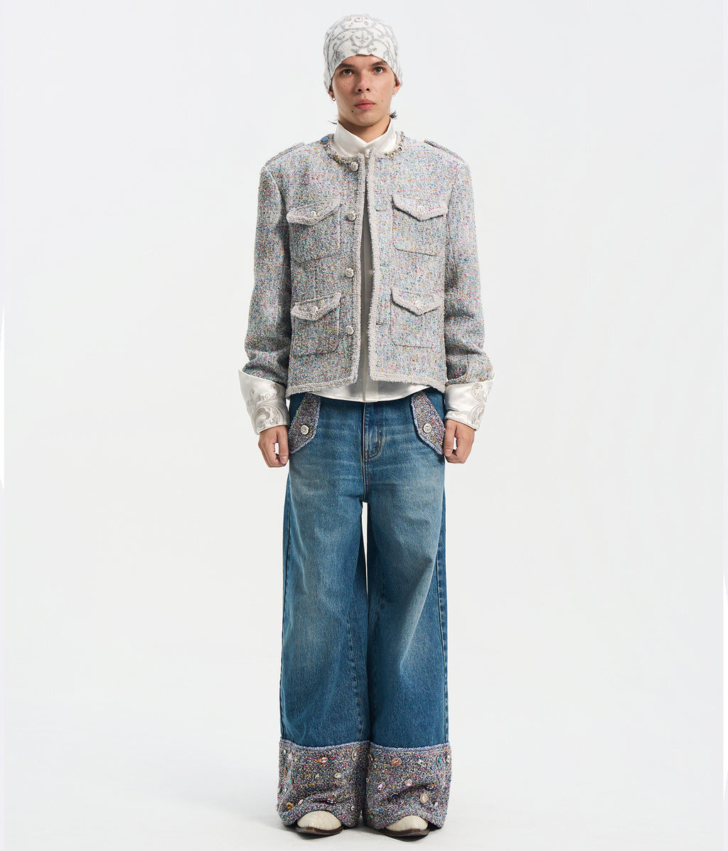 Bouclé Tweed Short Jacket Light Gray