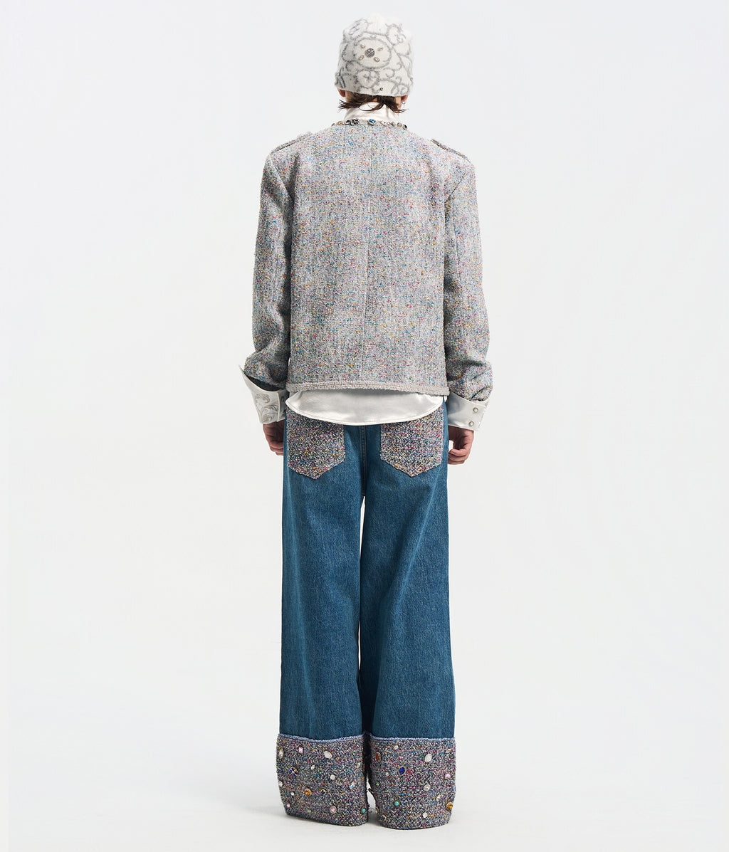 Bouclé Tweed Short Jacket Light Gray