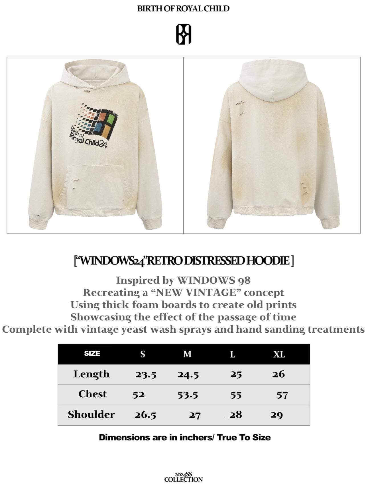 “Windows24“ Retro Distressed Hoodie