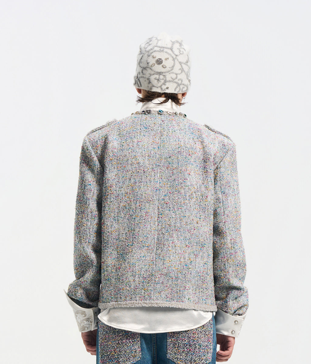 Bouclé Tweed Short Jacket Light Gray
