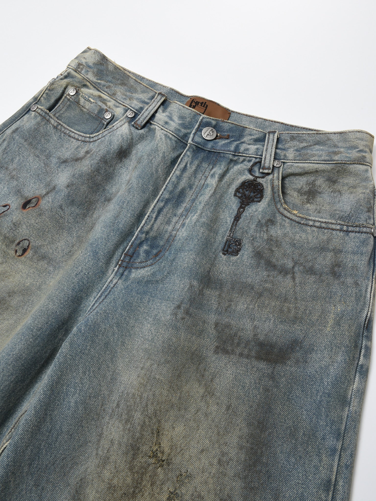 Dirty-Washed Brushing Wax Baggy Denim