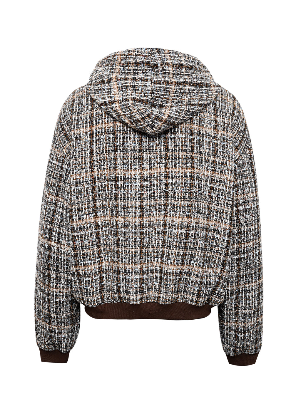 Jewels Chain Detailed Maillard Tweed Hoodie Jacket