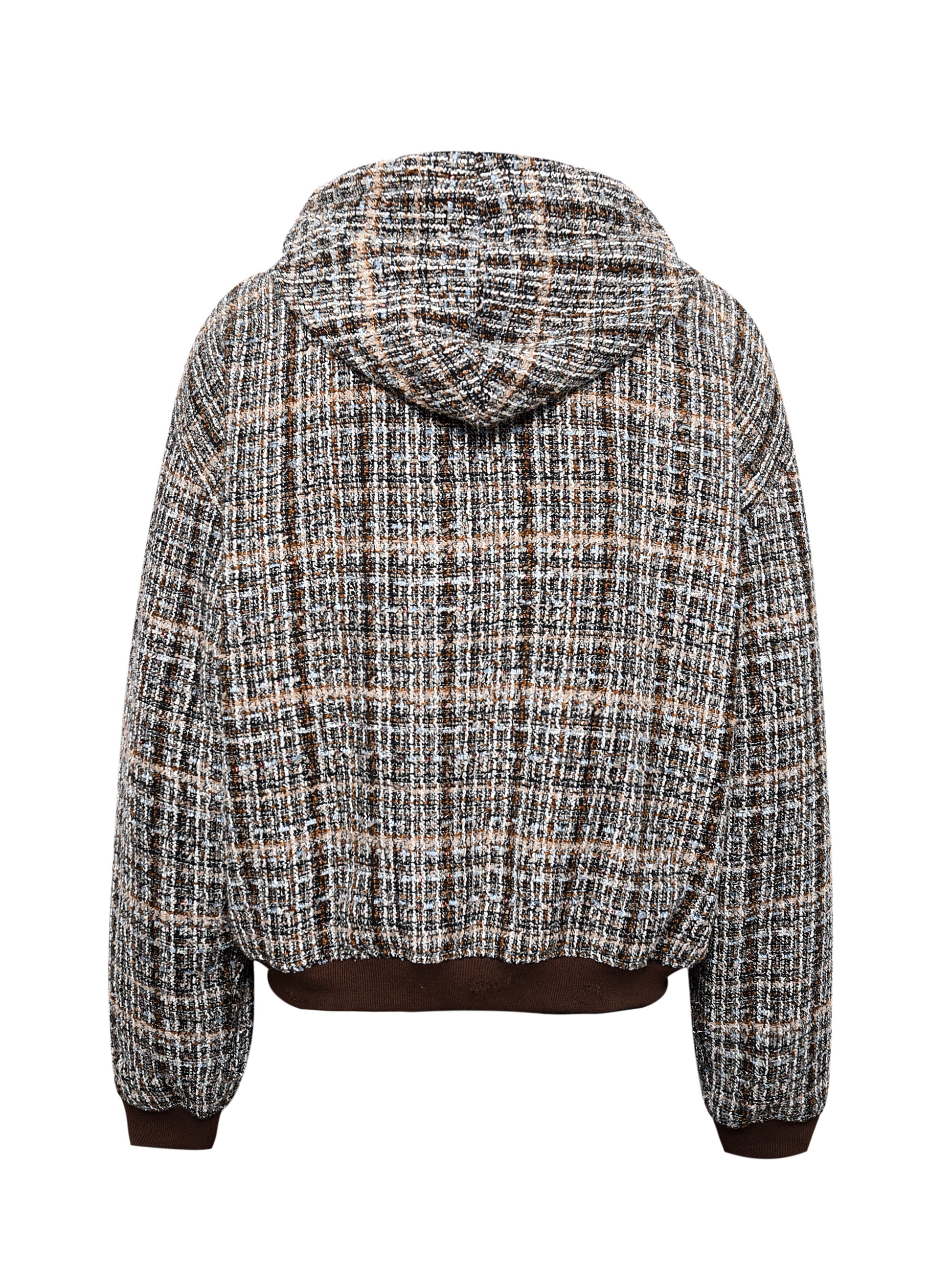 Jewels Chain Detailed Maillard Tweed Hoodie Jacket