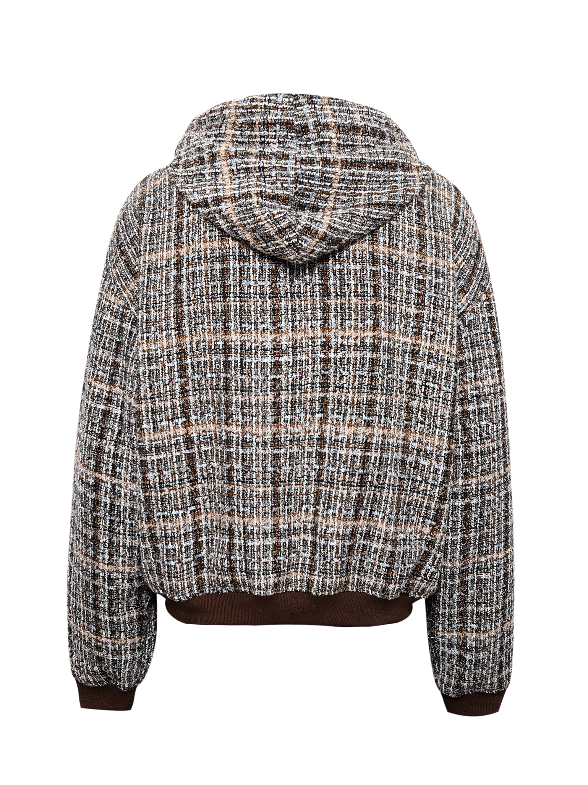 Jewels Chain Detailed Maillard Tweed Hoodie Jacket