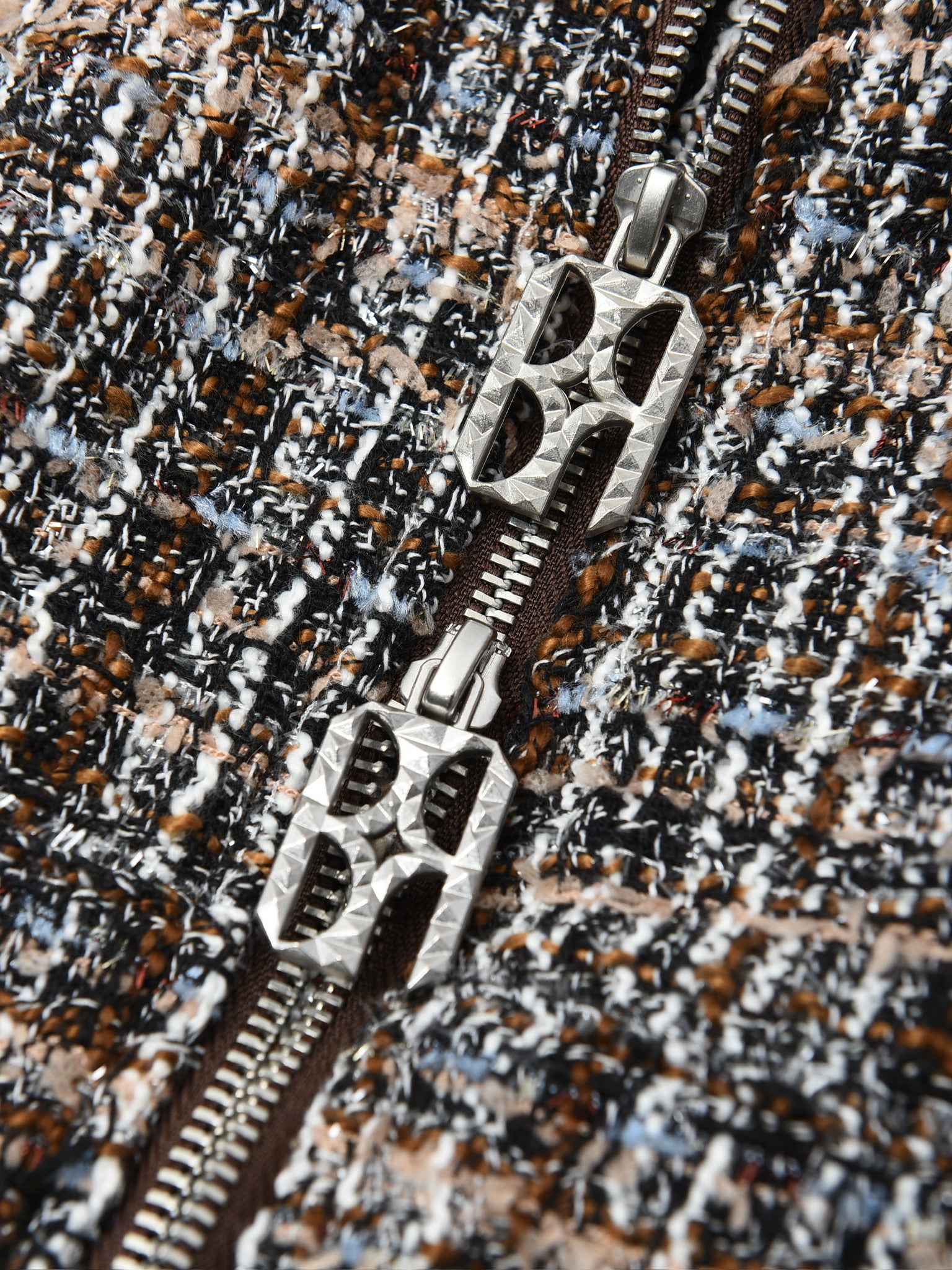 Jewels Chain Detailed Maillard Tweed Hoodie Jacket