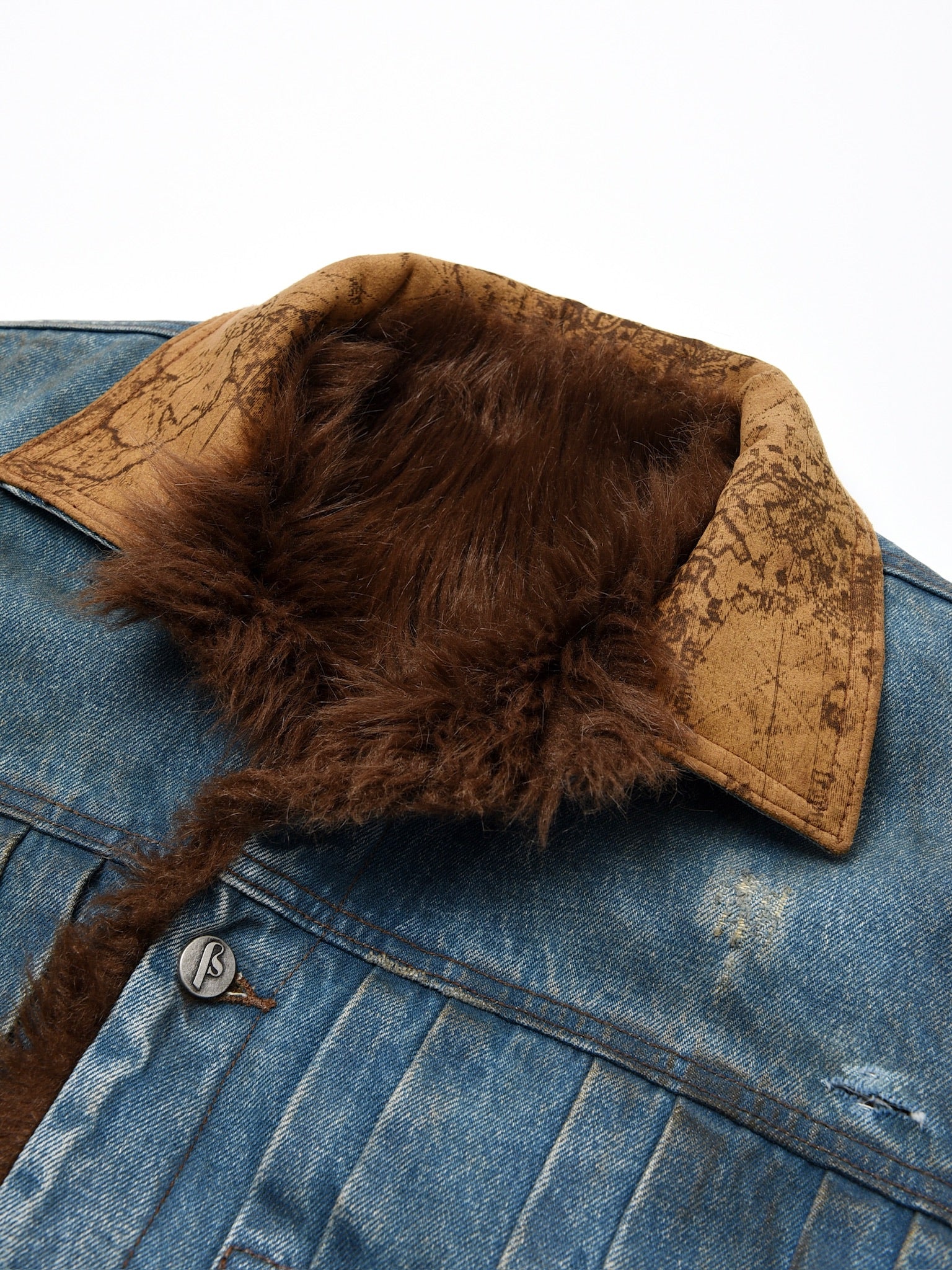 Dirty-Washed Furry Denim Jacket