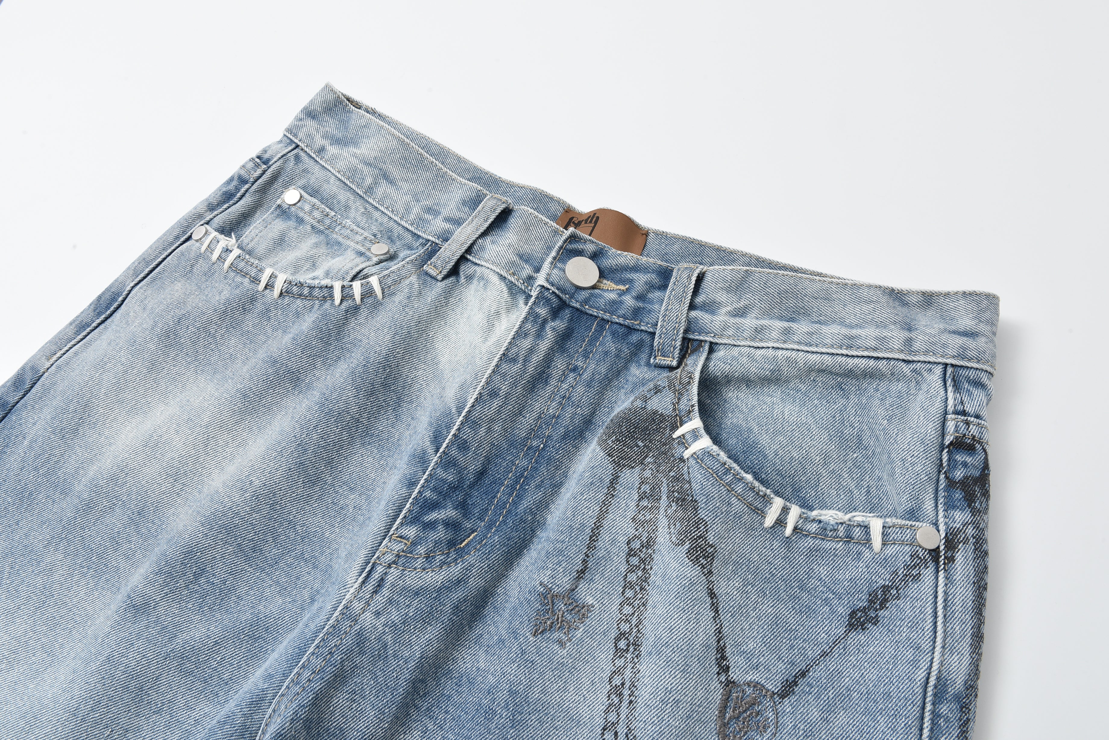Chain Ink Print Detailed Patch Jeans – Birth Of Royal Child